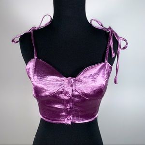 Purple button front crop top